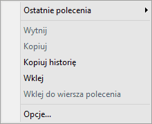 Opcje dostępne po wyświetleniu menu wiersza polecenia