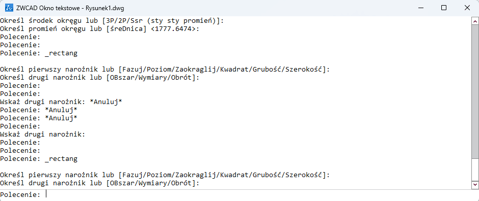 Wiersz polecenia programu ZWCAD