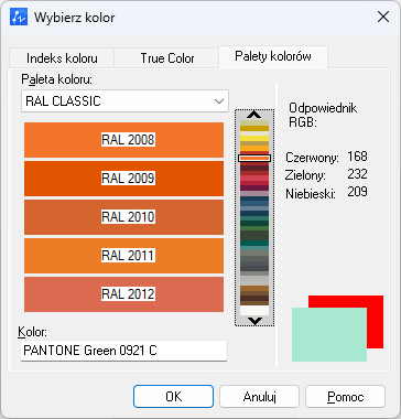 Palety kolorów w programie ZWCAD