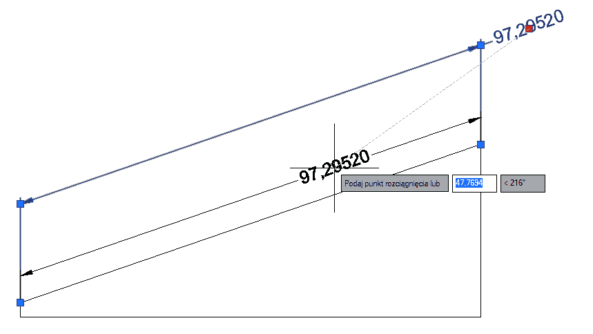 Przenoszenie tekstu wymiaru za pomocą uchwytu w programie ZWCAD