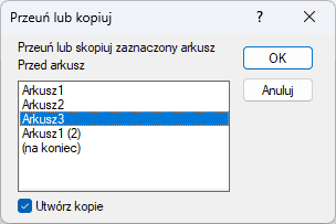 Kopiowanie oraz przesuwanie arkusza