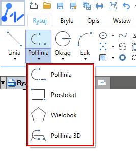 Rozwijalne menu funkcji w programie ZWCAD