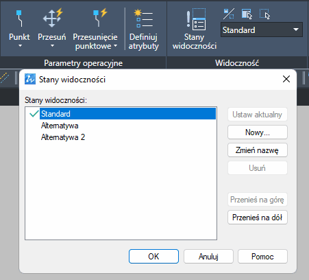 Menu edycji stanów widoczności w ZWCAD 2024