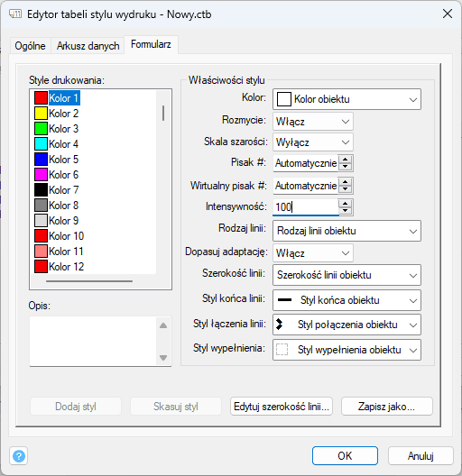 Edytor stylów wydruku w ZWCAD