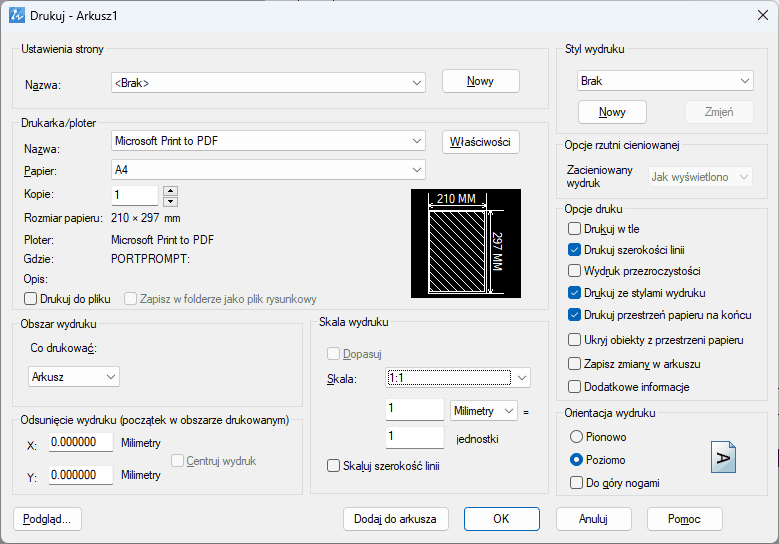 Ustawienia wydruku w programie ZWCAD