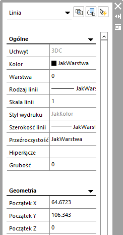 Panel właściwości w programie ZWCAD