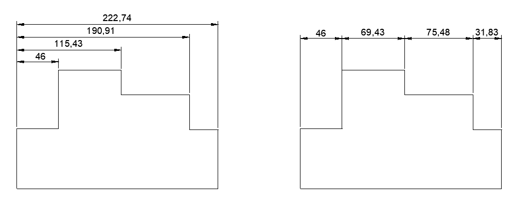 Wymiar liniowy wraz z kontynuacją oraz linią bazową