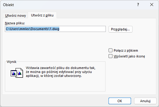 Załączanie obiektów w programie MS WORD