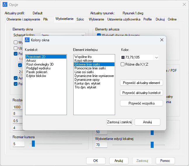 Zmiana koloru siatki w programie ZWCAD