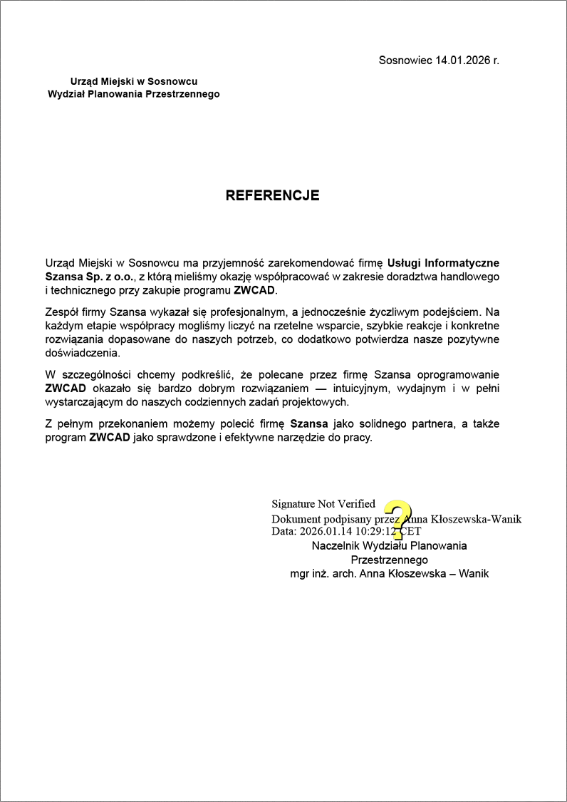 Opinia o zwcad - UMS Sosnowiec