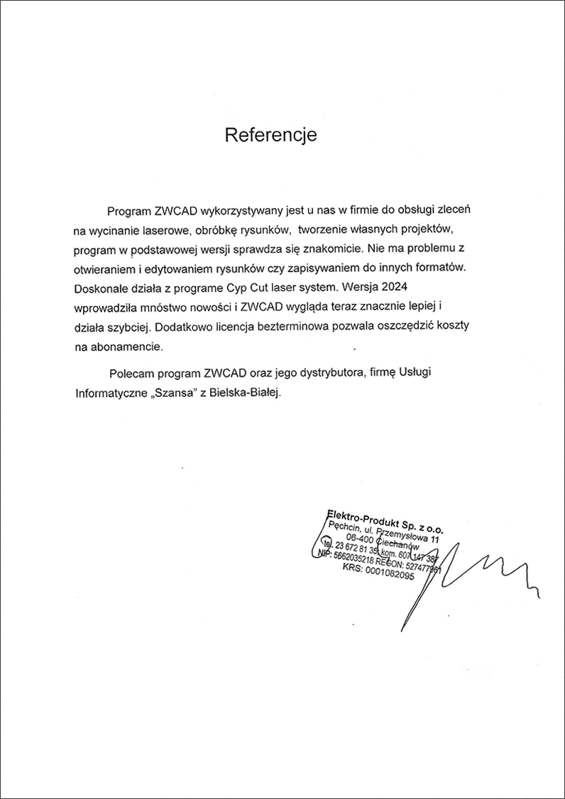 Opinia o zwcad - Elektro Produkt