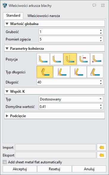 zw3d parametry arkusza blachy