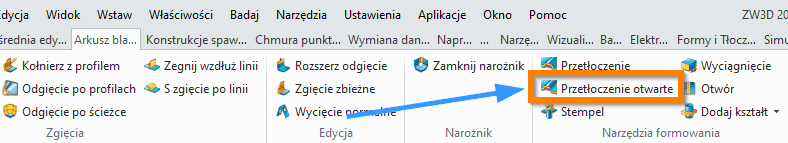 Arkusz blachy Przetłoczenie otwarte - wstążka
