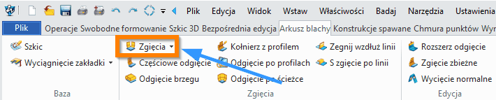 Arkusz blachy - Zgięcia wstążka
