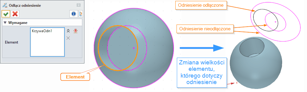 Szkic ZW3D Odlącz odniesienie Panel