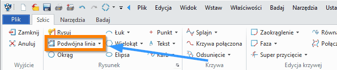 Szkic ZW3D - Podwójna linia wstążka