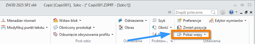 Szkic Pokaż więzy Wstążka ZW3d