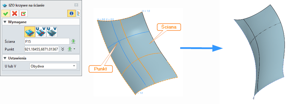 Szkic3D Izo krzywe na ścianie ZW3D Panel