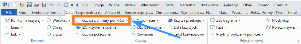 Szkic3D Krzywa z chmury punktów wstążka ZW3D