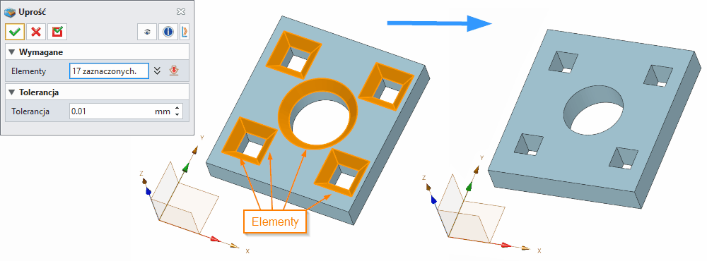 Bespośrednia edycja Uprość Panel ZW3D