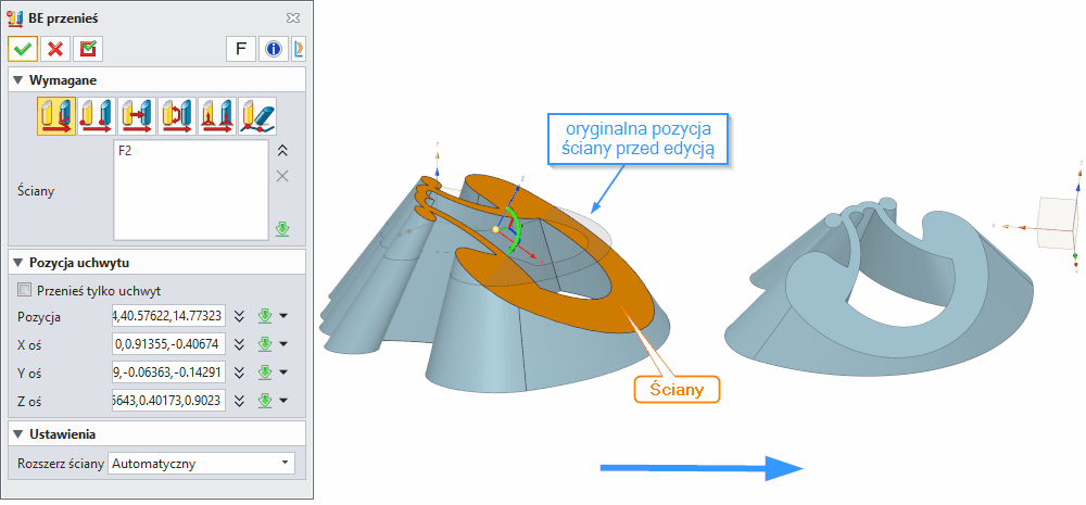 Bezpośrednia edycja BE przenieś Panel ZW3D
