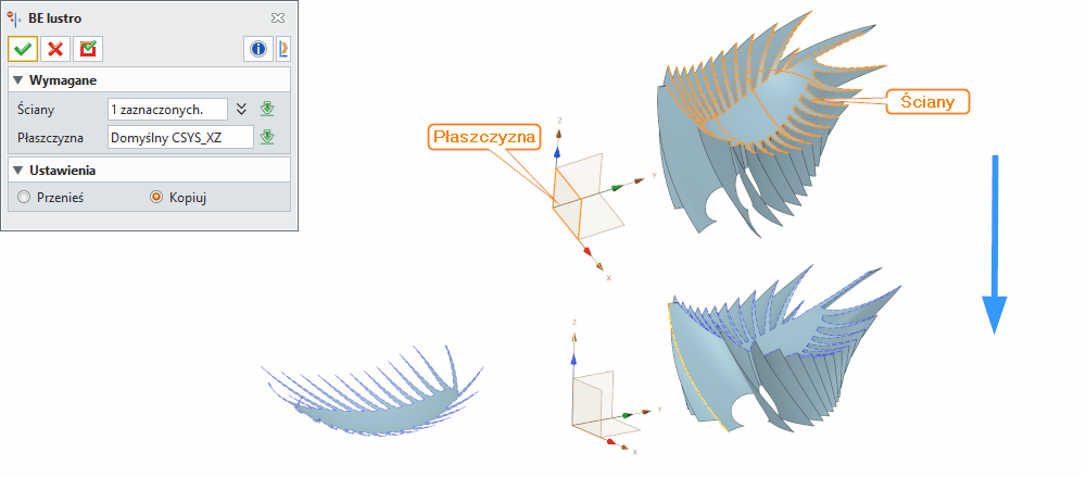 Bezpośrednia edycja Lustro Panel ZW3D