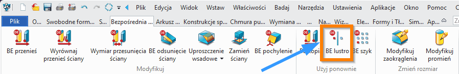 Bezpośrednia edycja Lustro wstążka ZW3D