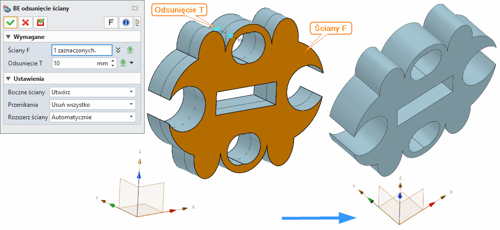 Bezpośrednia edycja Odsunięcie ściany Panel