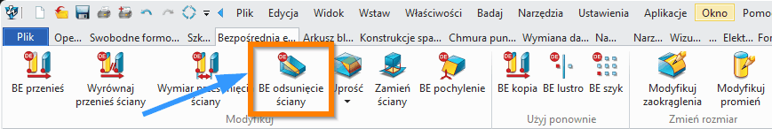 Bezpośrednia edycja Odsunięcie ściany wstążka ZW3D