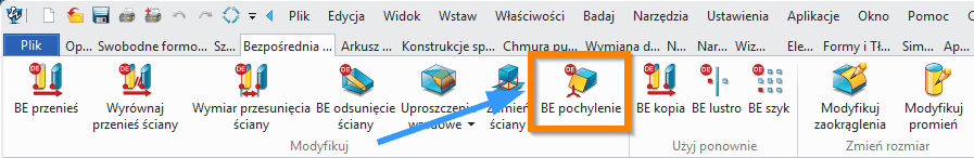 Bezpośrednia edycja Pochylenie wstążka