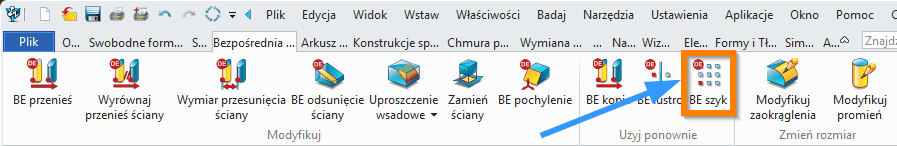 Bezpośrednia edycja szyk wstążka ZW3D