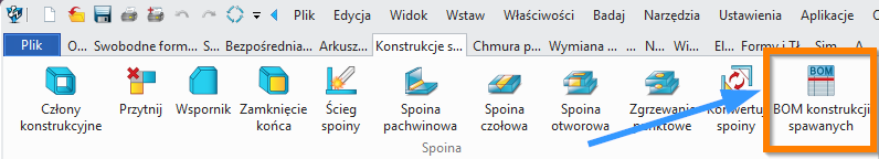 Konstrukcje spawane BOM konstrukcji spawanych wstążka