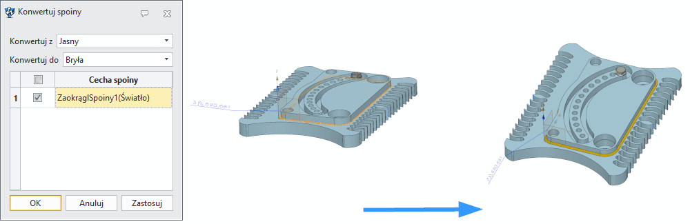 Konstrukcje spawane Konwertuj spoiny Panel ZW3D