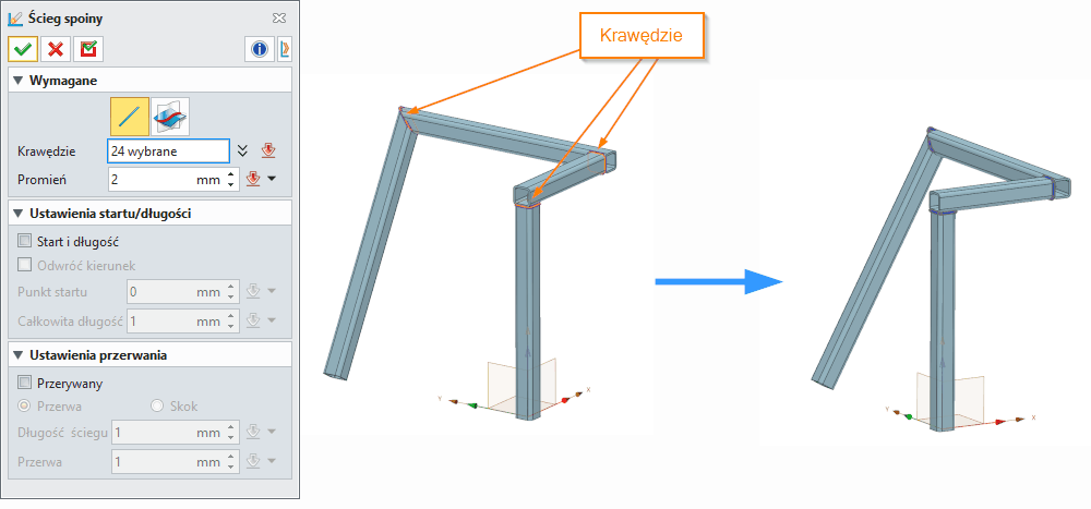 Konstrukcje spawane Ścieg spoiny Panel ZW3D