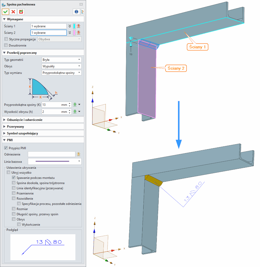 Konstrukcje spawane Spoina pachwinowa Panel ZW3D
