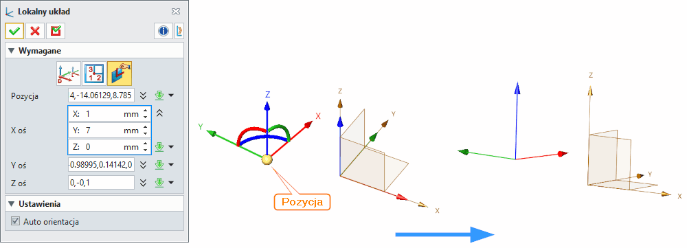 Operacje Lokalny układ ZW3D Panel