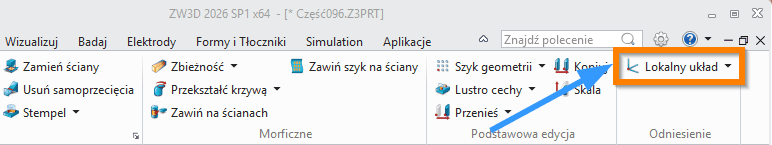 Operacje Lokalny układ ZW3D wstążka