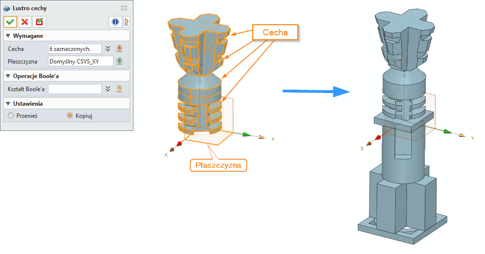 Operacje Lustro cechy ZW3D Panel