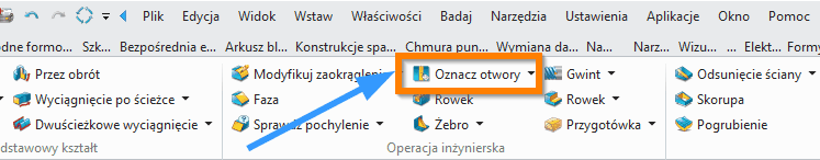 Operacje Oznacz ZW3D otwory wstążka
