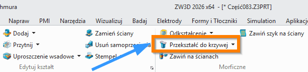 Operacje Przekształć do krzywej ZW3D wstążka