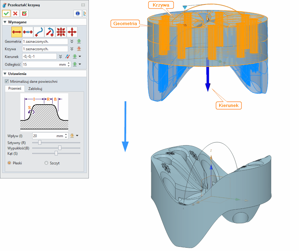Operacje Przekształć krzywą ZW3D Operacje