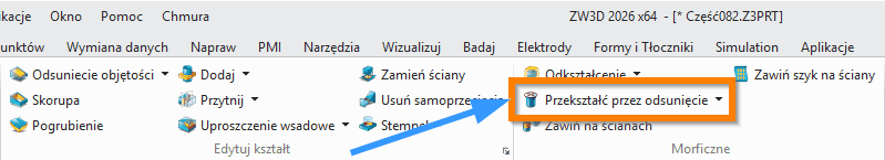Operacje Przekształć przez odsunięcie wstążka ZW3D