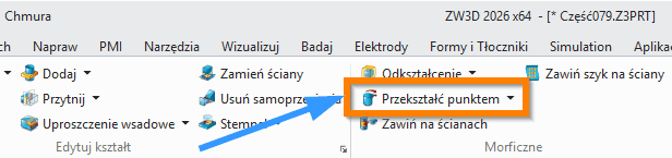 Operacje Przekształć punktem ZW3D wstążka
