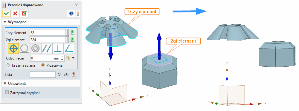 Operacje Przenieś dopasowane ZW3D Panel