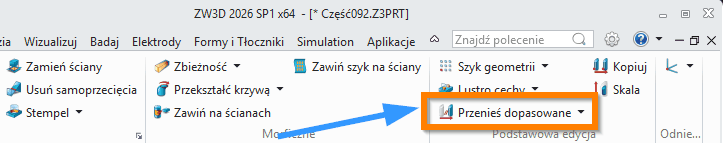 Operacje Przenieś dopasowane ZW3D wstążka