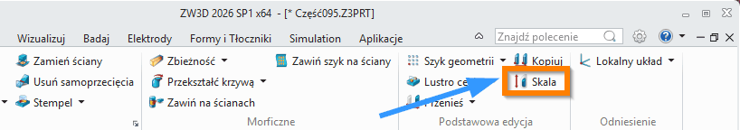 Operacje Skala ZW3D wstążka