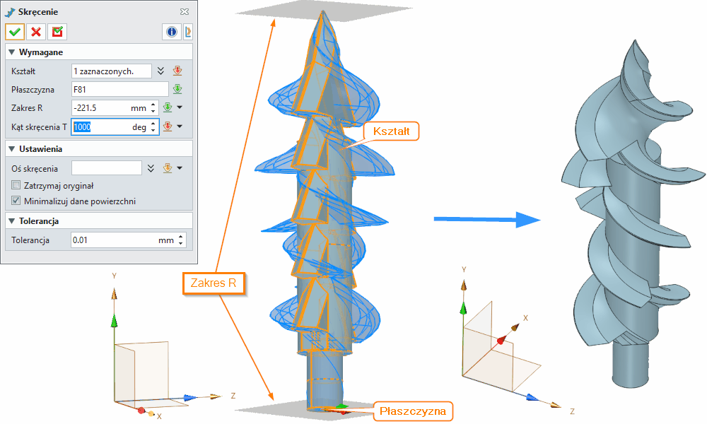 Operacje Skręcenie ZW3D Panel