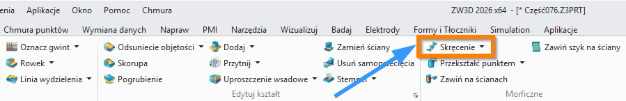 Operacje Skręcenie wstążka ZW3D