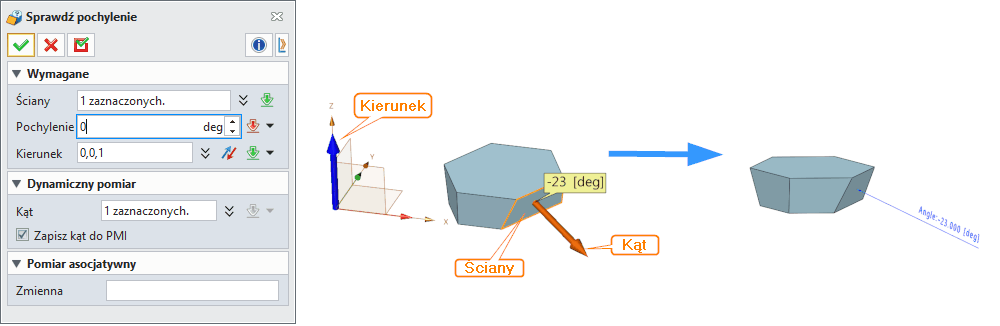 Operacje ZW3D Sprawdź pochylenie Panel