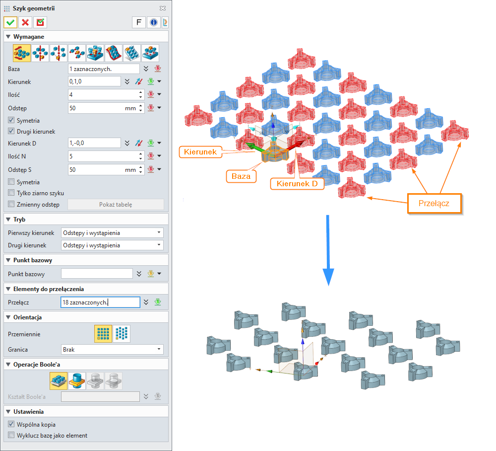 Operacje Szyk geometrii ZW3D Panel